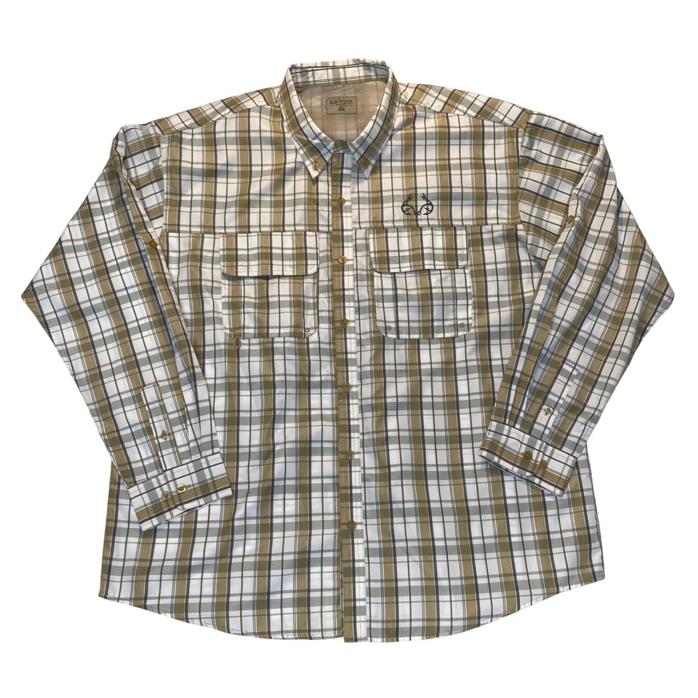 Realtree Fishing Pro Series Plaid Vented Shirt XXL Long Sleeve Outdoor Button Up